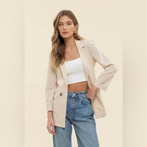 214 - Natural Cuff Sleeve Linen Blend Blazer